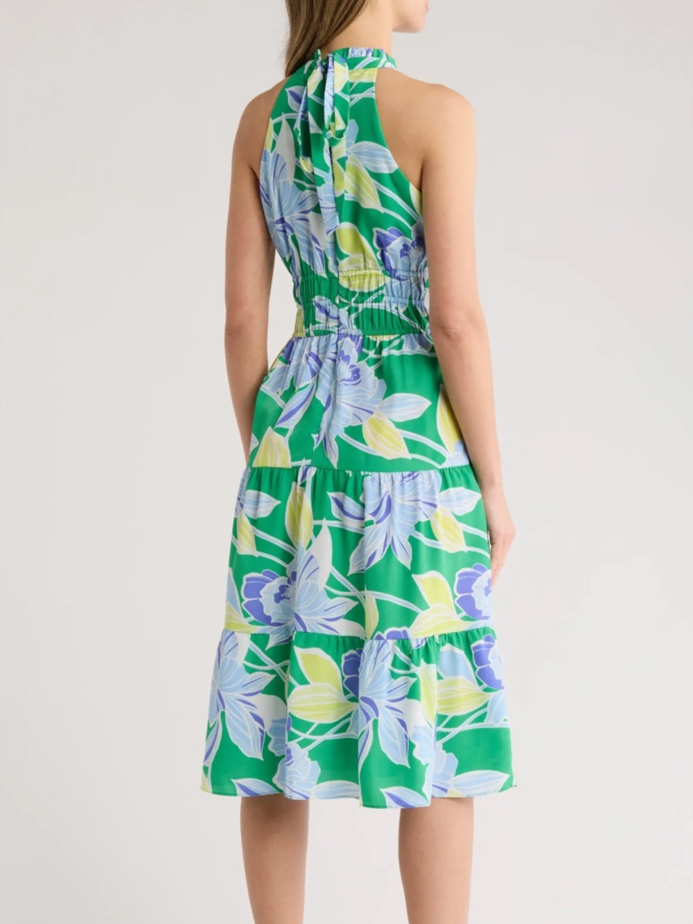 Eliza J Halter Tiered Midi Dress Green Blue Floral Print Size 8 NWT MSRP $158 - Picture 2 of 10